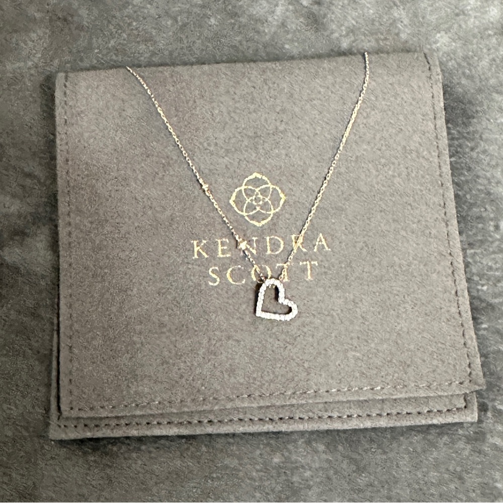 Kendra Scott 14k Yellow Gold Open Heart White Diamond Pendant Necklace